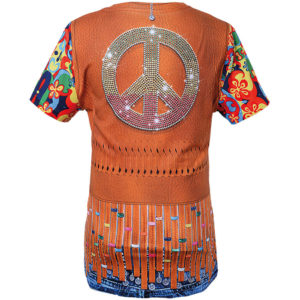 Kostüm-Shirt, T-Shirt mit detailreichem Druck als Motiv „Hippie“ Damenshirt