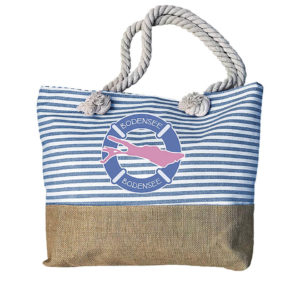 Sommertasche, Strandtasche Motiv Bodensee in Blau / Weiss, Stoff und Sackleinen, Innen Polyester; Reißverschlüsse und kleine Innentasche
