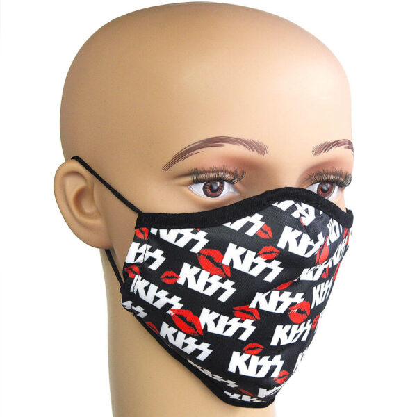 Auffälliger Mundschutz, Corona-Maske mit Motiv «KISS»
